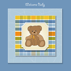 Image showing new baby announcement card with teddy bear