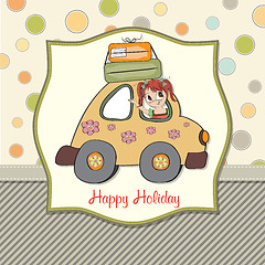 Image showing happy woman going on holiday by car