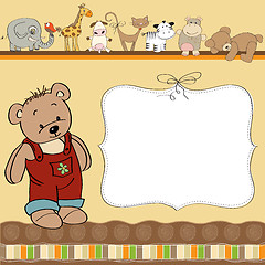 Image showing customizable childish card with funny teddy bear