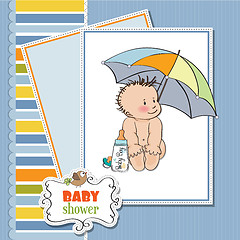 Image showing baby boy shower card with funny baby under his umbrella