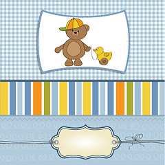 Image showing cute greeting card with boy teddy bear