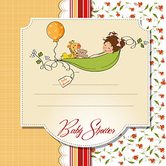 Image showing little girl siting in a pea been. baby announcement card