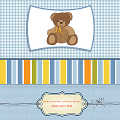 Image showing new baby announcement card with teddy bear
