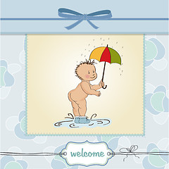 Image showing baby boy shower card with funny baby under his umbrella