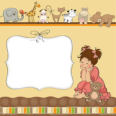 Image showing birthday card template with little girl and toys