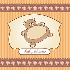 Image showing baby shower card with teddy bear toy