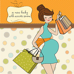 Image showing baby announcement card with beautiful pregnant woman on shopping