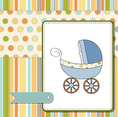 Image showing baby boy shower card with stroller