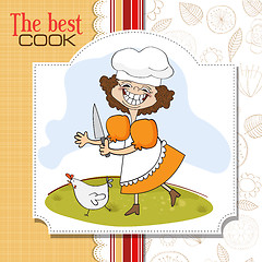 Image showing the best cook certificate with funny cook who runs a chicken