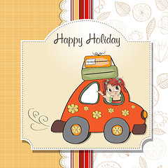 Image showing happy woman going on holiday by car