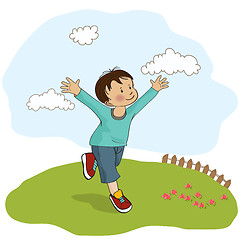 Image showing happy little boy who runs