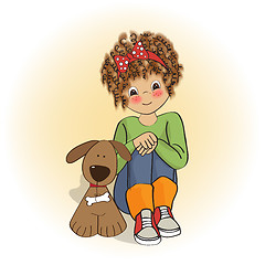 Image showing curly little girl and her dog