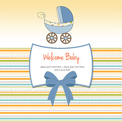 Image showing baby boy shower card with stroller