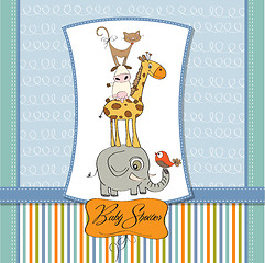 Image showing baby shower card with funny pyramid of animals