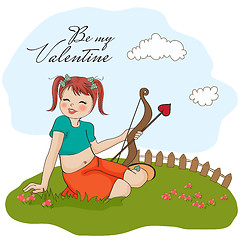 Image showing young pretty girl with cupid bow. valentine's day cardy