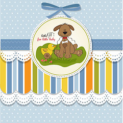 Image showing baby shower card with dog and duck toy