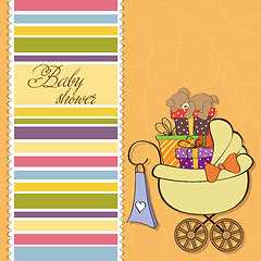 Image showing baby shower card with gift boxes