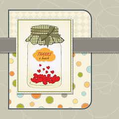 Image showing Thank you greeting card with hearts plugged into the jar