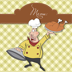 Image showing funny cartoon chef with tray of food in hand