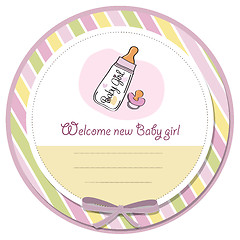 Image showing new baby girl announcement card with milk bottle and pacifier