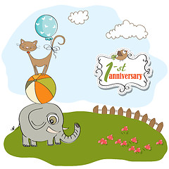 Image showing first anniversary card with pyramid of animals