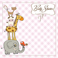 Image showing baby shower card with funny pyramid of animals