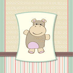 Image showing childish baby shower card with hippo toy