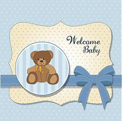 Image showing new baby announcement card with teddy bear