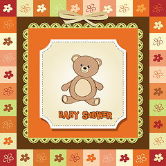 Image showing baby shower card with teddy bear toy