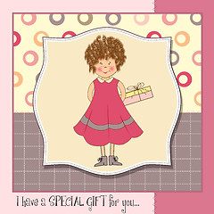 Image showing curly young girl she hide a gift
