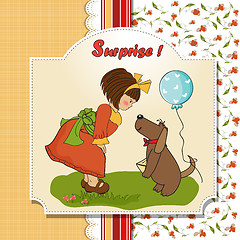 Image showing young girl and her dog in a wonderful birthday greeting card