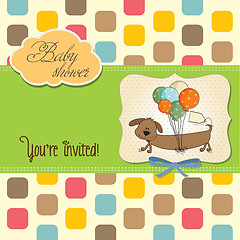 Image showing baby shower card with long dog and balloons