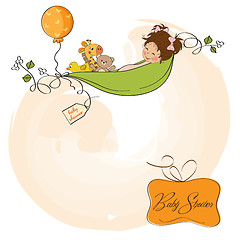 Image showing little girl siting in a pea been. baby announcement card