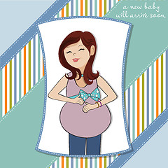 Image showing happy pregnant woman, baby shower card