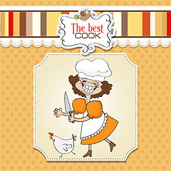 Image showing the best cook certificate with funny cook who runs a chicken