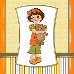 Image showing young girl going to sleep with her favorite toy, a teddy bear