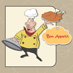 Image showing funny cartoon chef with tray of food in hand