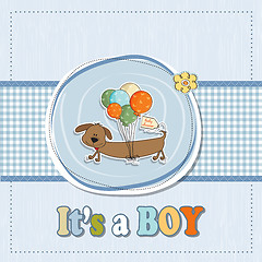 Image showing baby boy shower card with long dog and balloons