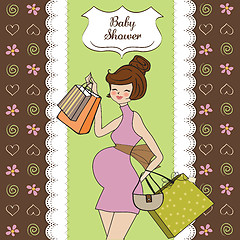 Image showing baby announcement card with beautiful pregnant woman on shopping