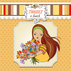 Image showing young girl with a bunch of flowers