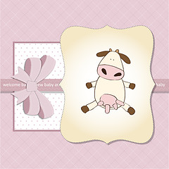 Image showing new baby girl announcement card with cow