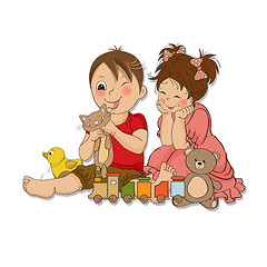 Image showing girl and boy plays with toys