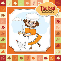 Image showing the best cook certificate with funny cook who runs a chicken