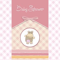 Image showing childish baby shower card with hippo toy