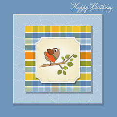Image showing birthday greeting card with funny little bird