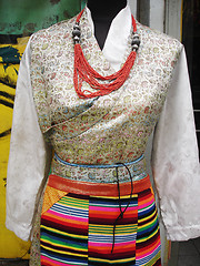 Image showing Mannequin wearing colorful ethnic clothing