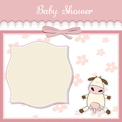 Image showing new baby girl announcement card with cow