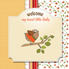 Image showing welcome baby card with funny little bird