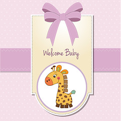 Image showing new baby girl announcement card with giraffe