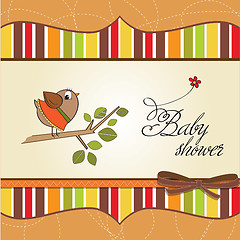 Image showing welcome baby card with funny little bird